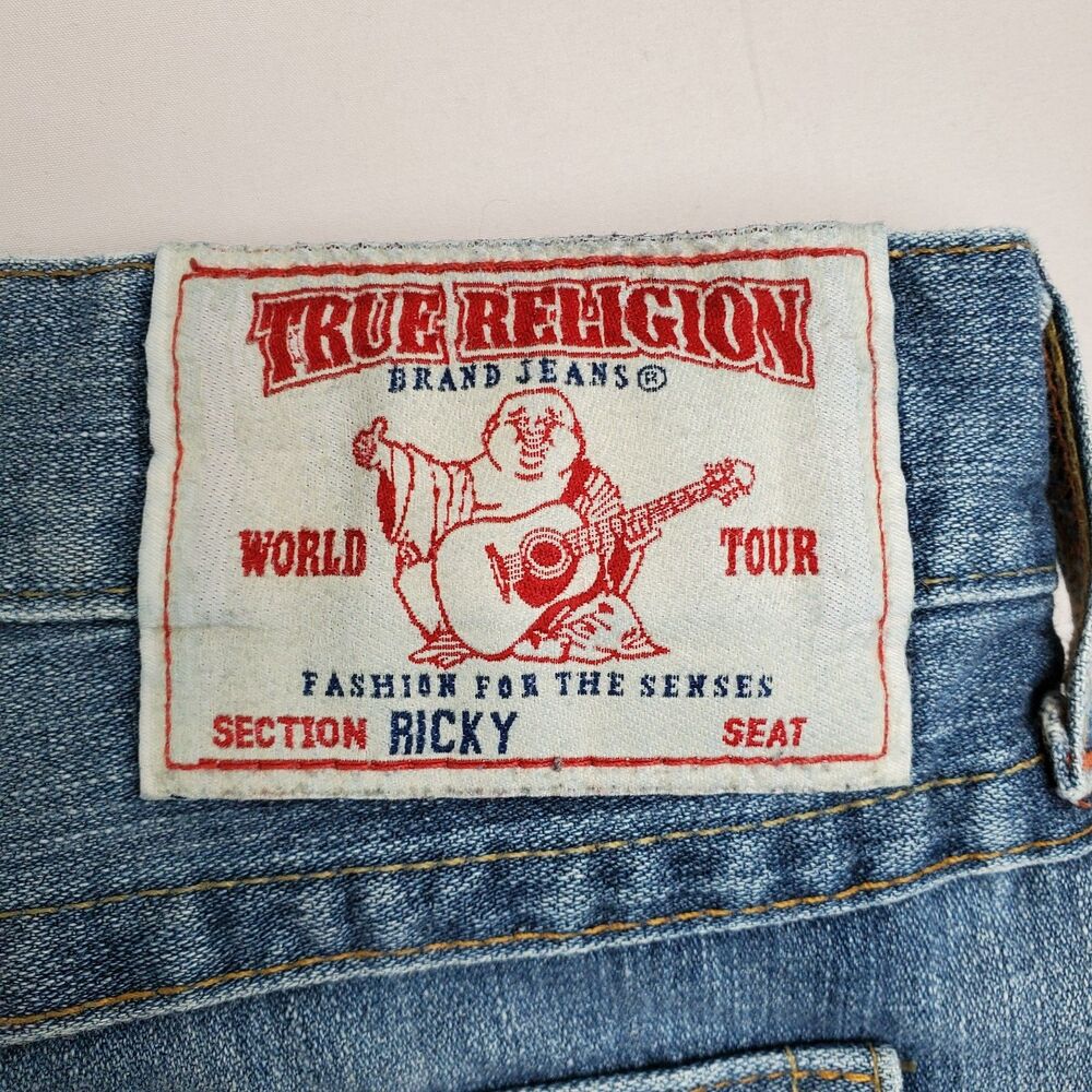True Religion Jeans Men 40x32 Blue Ricky Relaxed Straight Leg Denim Y2K Pockets - Picture 7 of 13